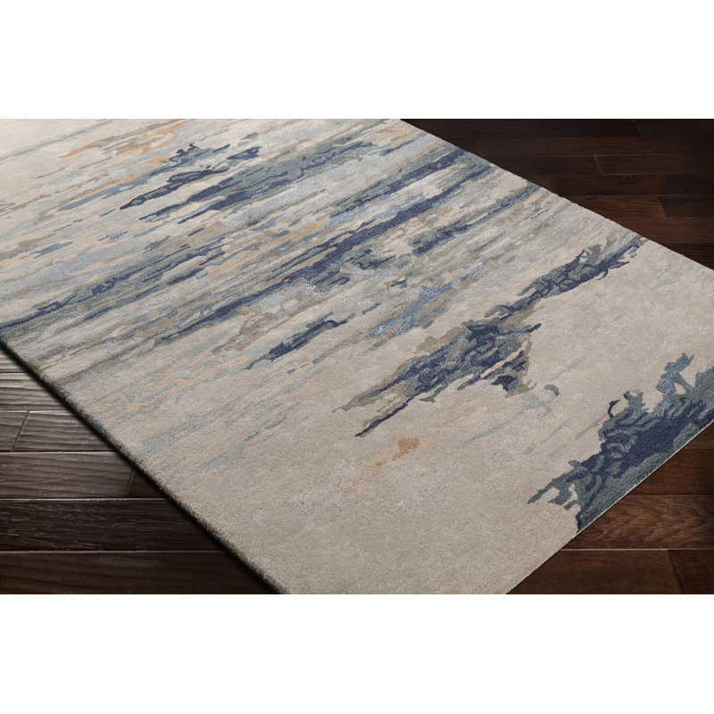 Tapis bleu marine / beige touffeté à la main Bartel, Rectangle 2 pi x 3 pi