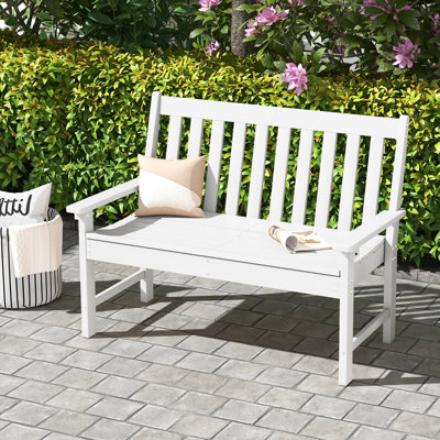 Garden Bench All-Weather HDPE 2-Person Outdoor Bench for Front Porch Backyard