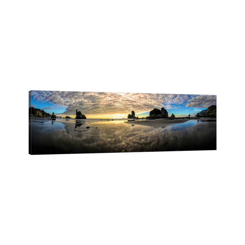 Before Sunset Motukiekie Beach West Coast New Zealand by OLena Art - Wrapped Canvas Panoramic Gallery-Wrapped Canvas Giclée
