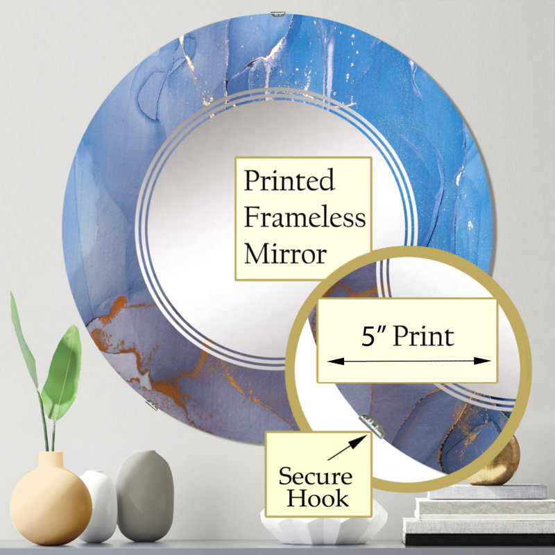 Bleu et gris liquide univers - miroir mural moderne rond, 24 po x 24 po