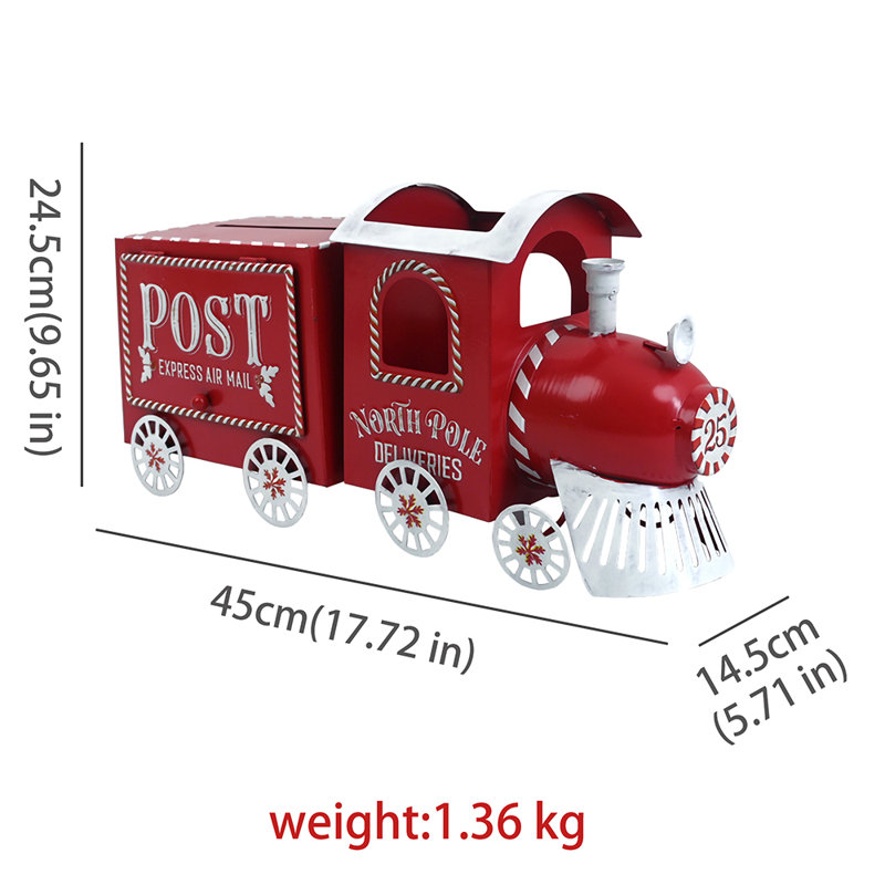 Boîte aux lettres de train de Noël, décor de table en fer rouge pour les lettres du Père Noël avec décorations de porte magnétique, de cheminée et de rebord de fenêtre