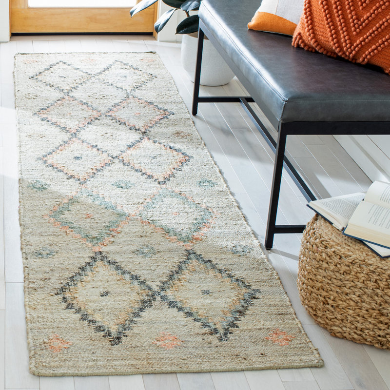 Tapis géométrique en jute tissé à la main Janet, Tapis de couloir 2 pi 3 po x 9 pi