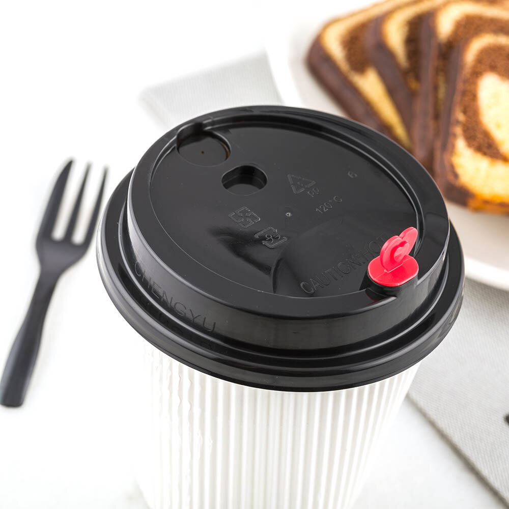 White Plastic Coffee Cup Lid - Fits 8, 12, 16 and 20 oz, with Red Heart  Plug - 500 count box