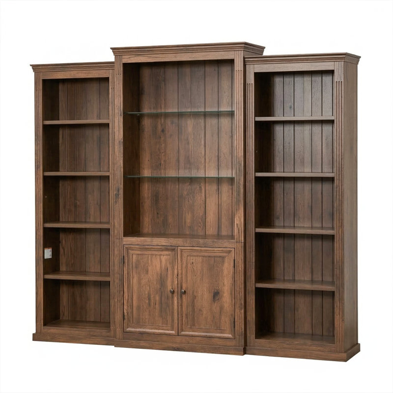 3 pièces 78,75 po à 3 niveaux avec bibliothèque et plafonnier réglable à 5 couleurs, Brun