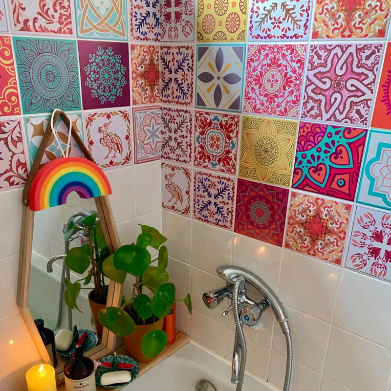 Gaskill Red and Blue Mix PVC Mosaic Tiles Stickers