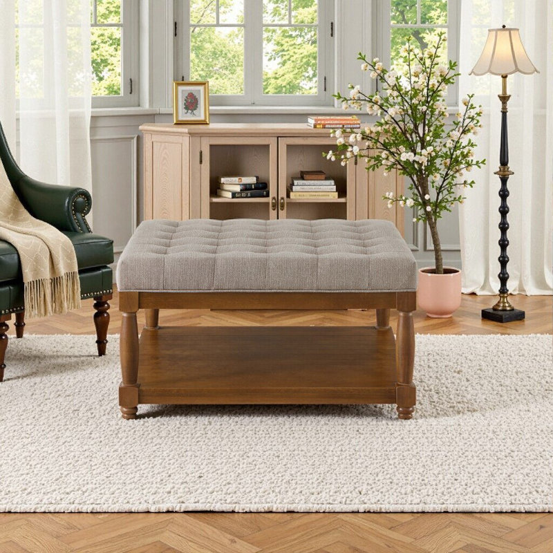 Grande table basse carrée avec repose-pieds, Lin