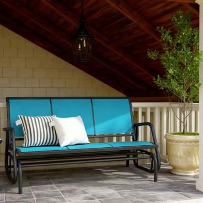 Banc de patio extérieur, balancelle avec 3 sièges, tissu en filet respirant, structure en métal