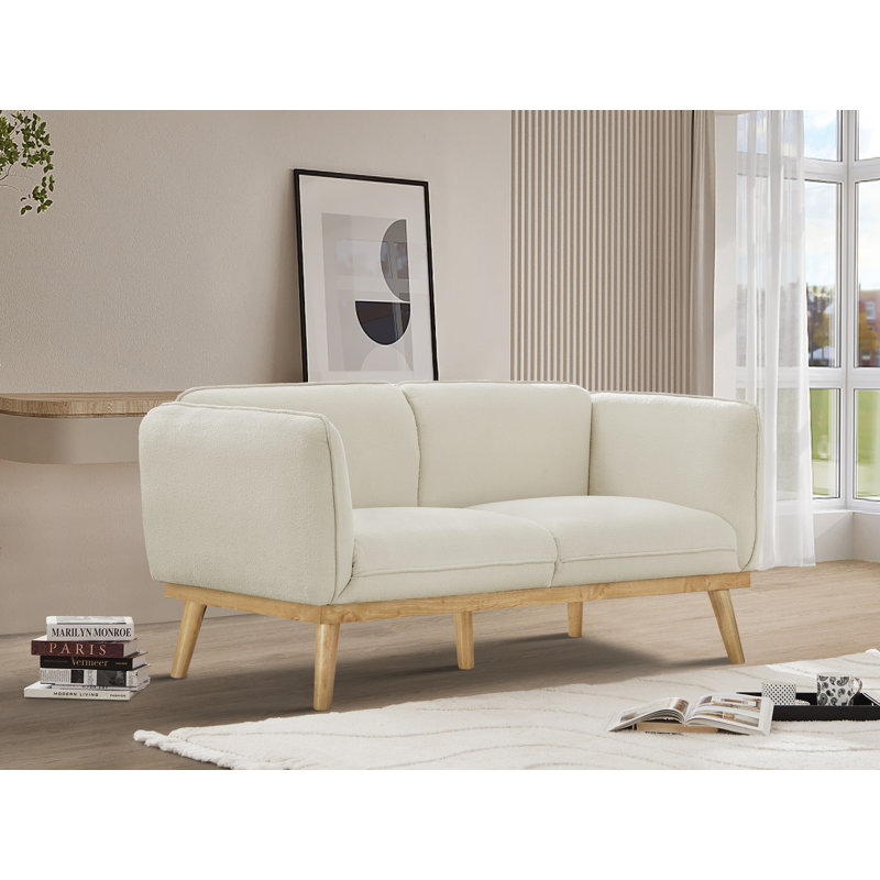 Causeuse à accoudoirs carrés 62,5 po Nolita, Tissu crème bouclé