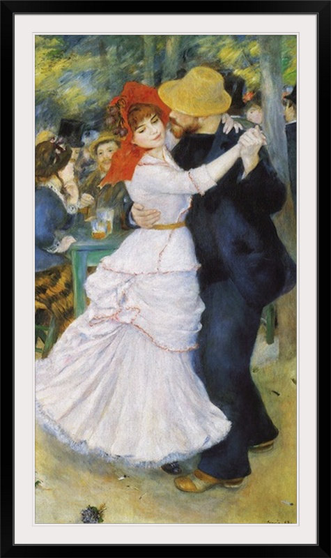 «Dance at Bougival» par Pierre-Auguste Renoir - reproduction, H 44 po x l 27 po x P 1 po, Cadre noir