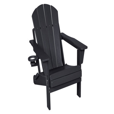 Hdpe Folding Adirondack Chair With Dual Cup Holder - Wood Texture Composite, All-weather (350lbs Capacity)
