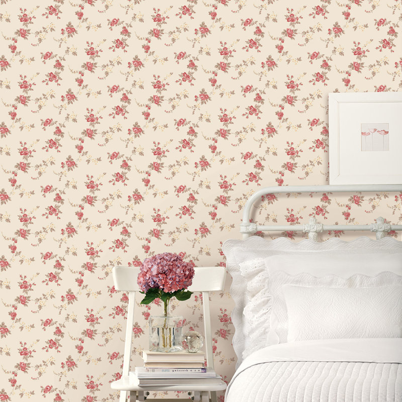 Garretson 1000cm x 52.8cm Satin Wallpaper Roll, Red/Beige