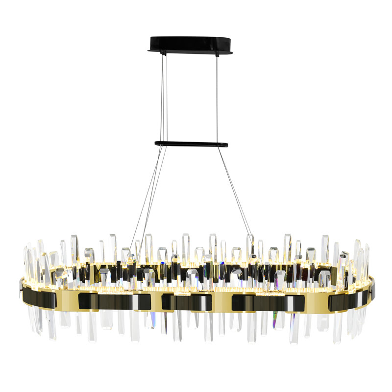 43'' Pearl Black Oversized Modern Chandelier with Adjustable Hanging Height – Integrated LED Fixture for Dining Room, Kitchen, or Foyer