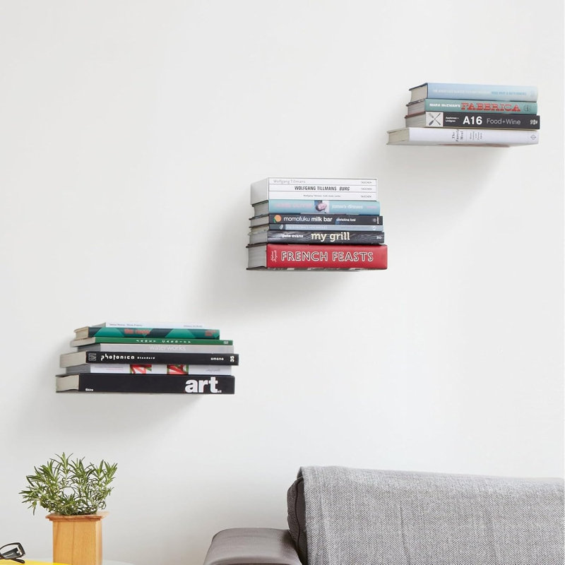 Invisible Floating Metal Hidden Bookshelves Wall Mounted Storage Set of 2