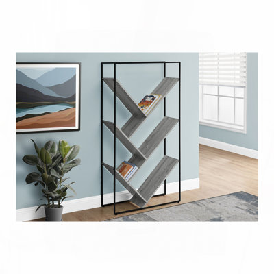 Bibliothèque, bibliothèque, étagère, 3 niveaux, h 60 po, bureau, chambre à coucher, stratifié gris, métal noir, contemporain, moderne