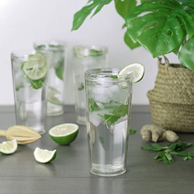 Double Wall Clear Plastic Tumblers Set of 4, 16oz Acrylic Reusable Drinking Glasses Water Tumblers, BPA-free Water Cups for Parties, Holidays, Everyday Use