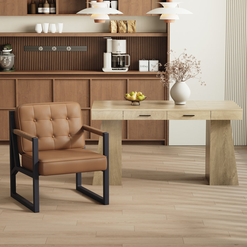 Ensemble table et chaises de salle à manger avec 2 tiroirs et chaises assorties, Brun, Marron clair