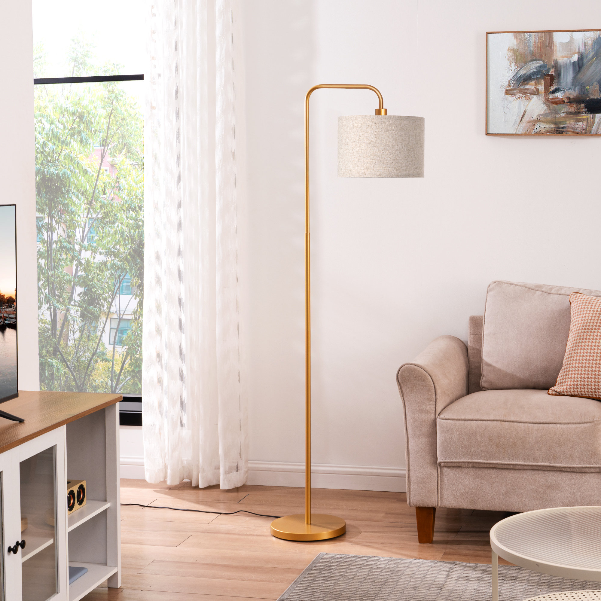 Ellingsworth 63″ Arc Floor Lamp – Dimmable & Remote-Controlled