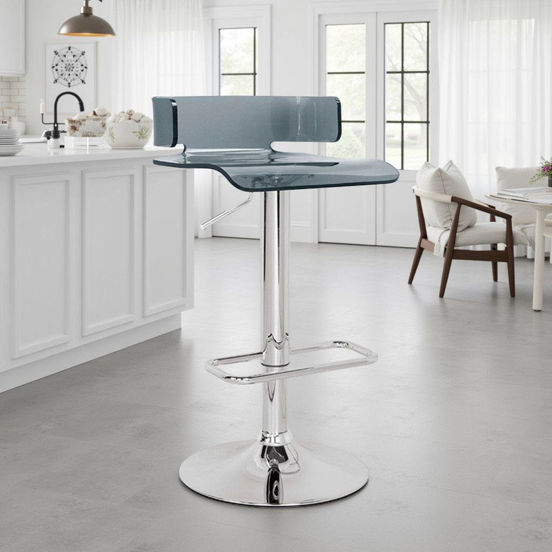 Tabouret de comptoir pivotant à 360 ° - Acrylique lisse, base chromée, réglable en hauteur?, Gris