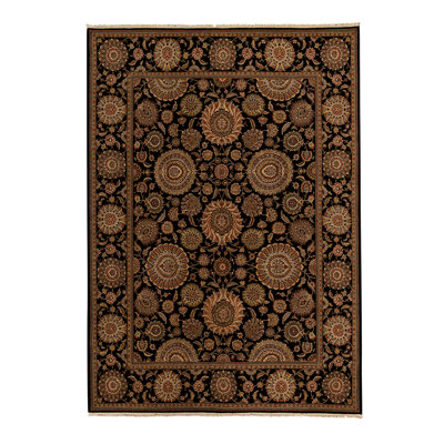 Wool Floral Area Rug in Black/Brown/Beige