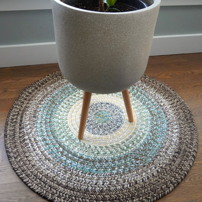 Tapis bleu / ivoire / gris en polypropylène tissé à la machine Balchand, Rond 12 pi