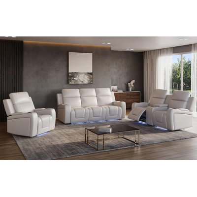 Boss 3 Piece White Reclining Set