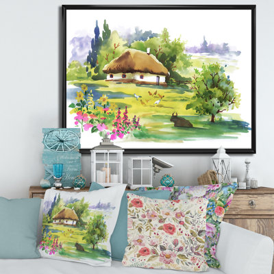 " Rural House In Blossoming Greenlands " Painting Print