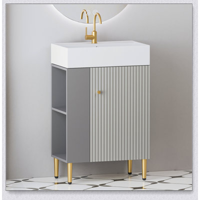 Modern Open-Shelving Bathroom Vanity With Ceramic Sink And Soft-Closing Door, Perfect For Cloakroom Storage