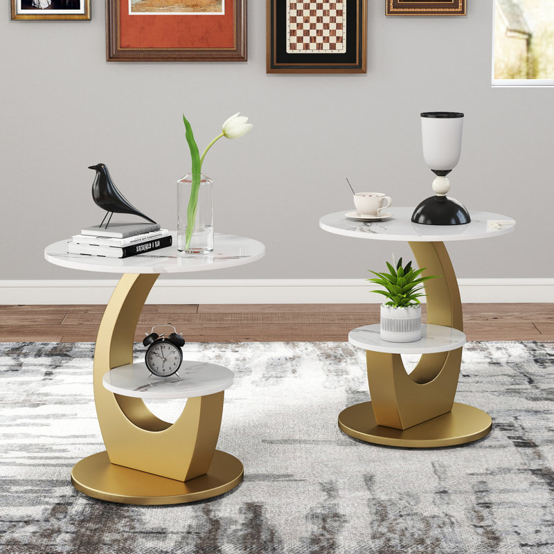Side Table with Storage, Gold