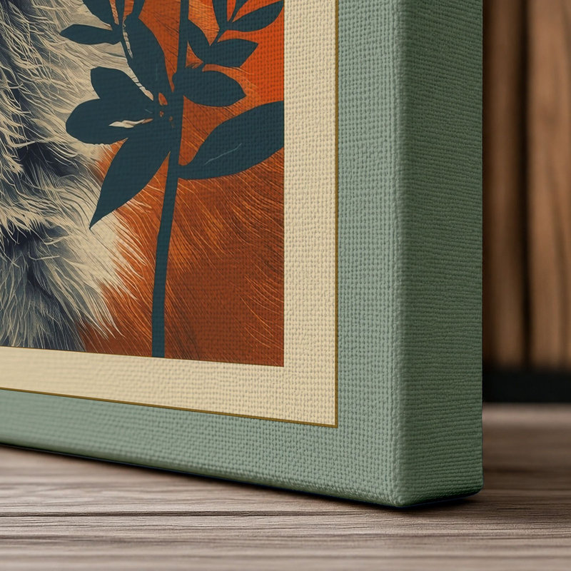 Fox Among Botanicals Boho - Wrapped Canvas, 36x24 - 91.4 x 61.0 cm, Sage Border