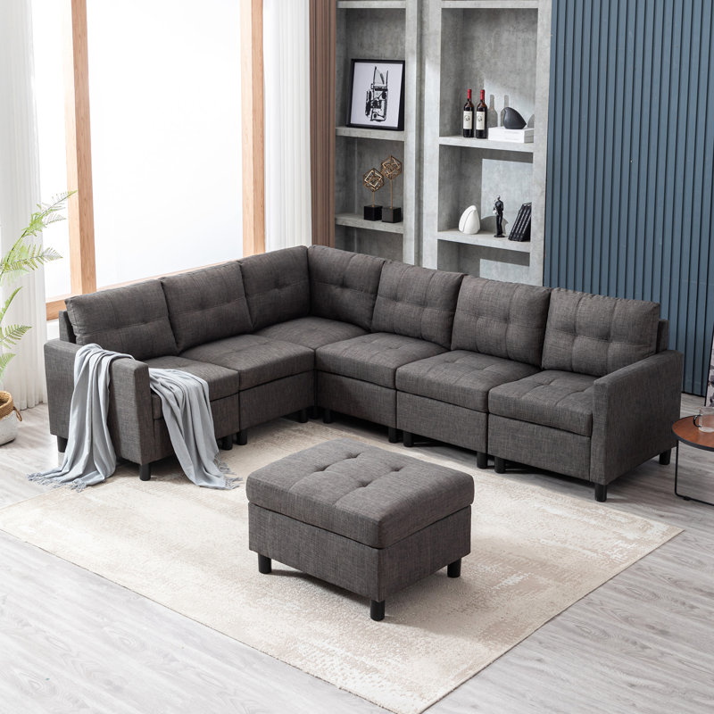 Canapé modulaire réversible de 103 po de largeur avec méridienne et repose-pieds