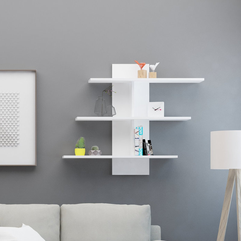 Modern Wall Shelf, White, 43.7 x 35.4 x 7.9 inches | 100% Melamine Coated Particle Board, Thickness: 0.7 inches | Multiple Shelves, Wall-Mountable Design, Ideal for Home Decor & Storage, Stylish & Functional