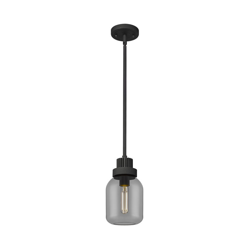 Luminaire suspendu sur tige 6 lumières Somers, Noir texturé, Plaqué couleur fumée