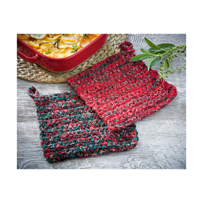 Chindi Crochet Plaid Potholder Green