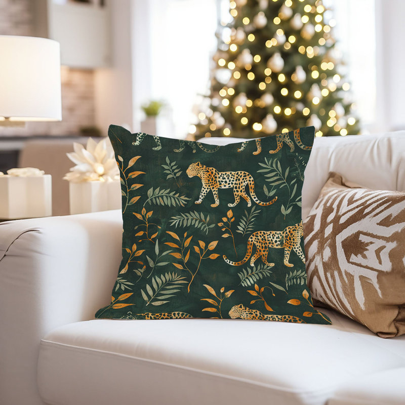 Animals Leopard and Botanical IV Leopard Pillow Cover, 16"H x 16"W