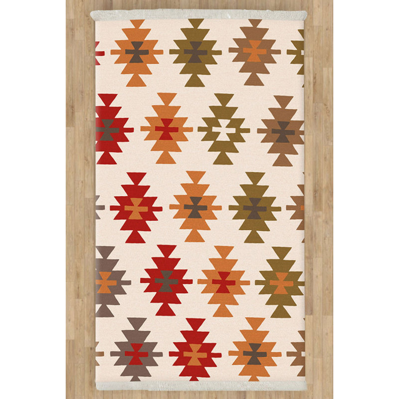 Tapis rectangulaire rouge / vert en polypropylène Kilim fabriqué à la machine Roark, Rectangle 2 pi 6 po x 4 pi 11 po