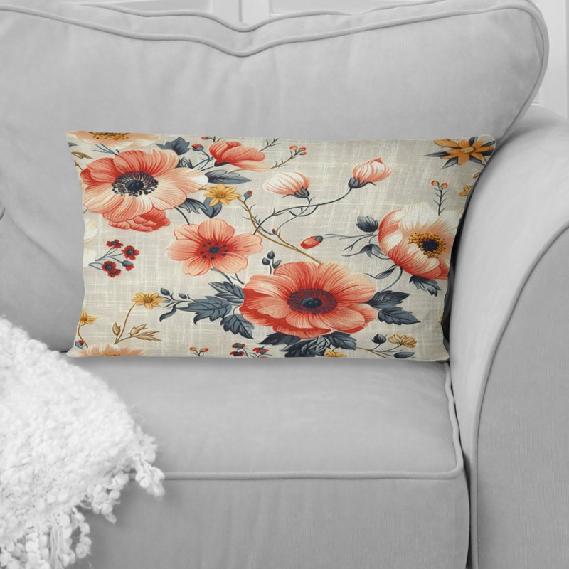 Couronne de fleurs brune et rose II - Coussin lombaire traditionnel