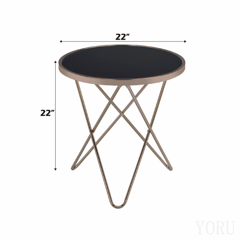 Table de bout noire et champagne avec plateau en verre, H 22 po x l 22 po x P 22 po, Noir / champagne