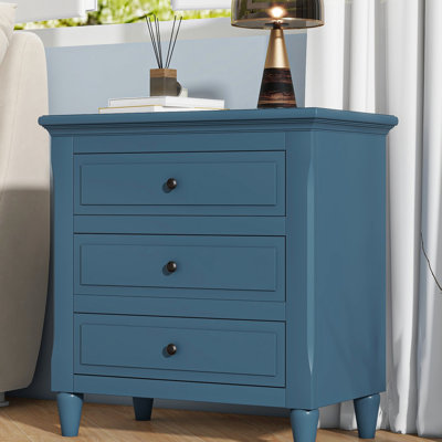 Table de chevet Ustyle 3 - Bleu, rail coulissant en métal lisse, spacieux pour le rangement de la chambre à coucher et du salon