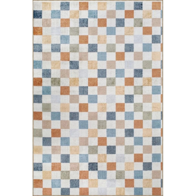 Square Colorful Geometric Decorative Washable Carpet, Round 4'