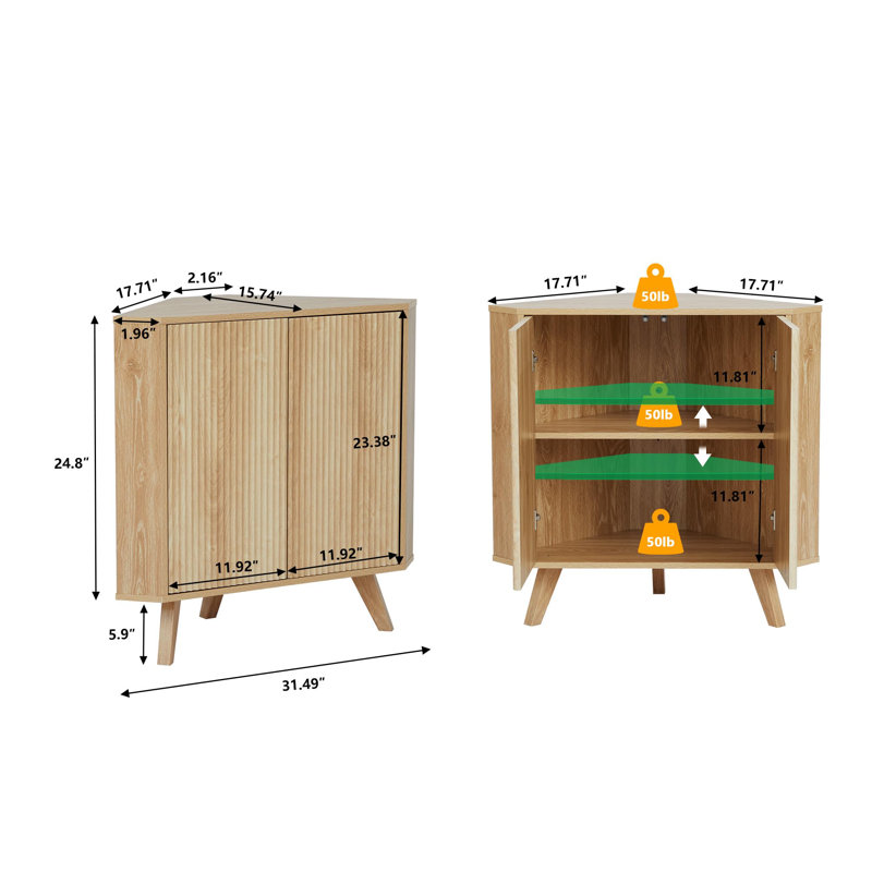 Japria 2 Door Corner Accent Cabinet, Natural