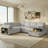 117" Corduroy U-Shaped Sleeper Sectional with Storage Chaise & Side Bookshelf, Light Gray-121243984