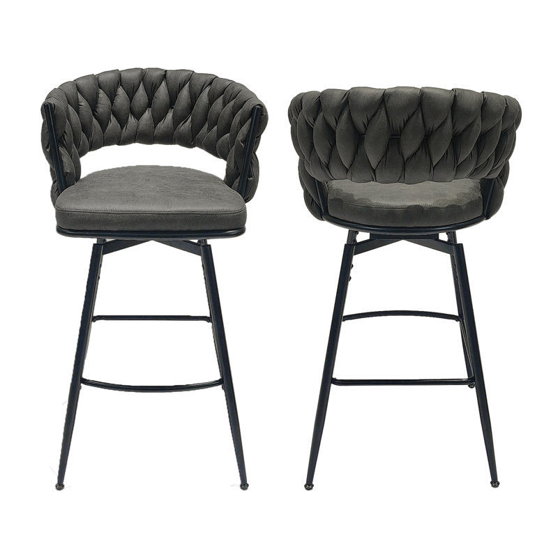 Ensemble de 2 tabourets de bar en cuir tressé Pertrina