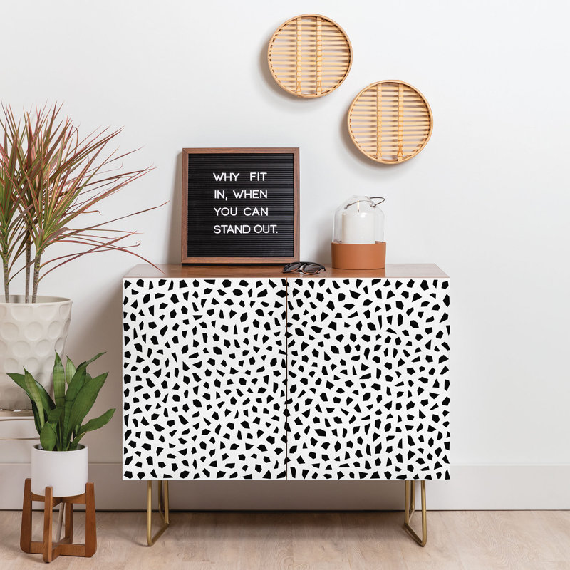 Kelly Haines Geometric Mosaic 2 Door Credenza Cabinet, Brown