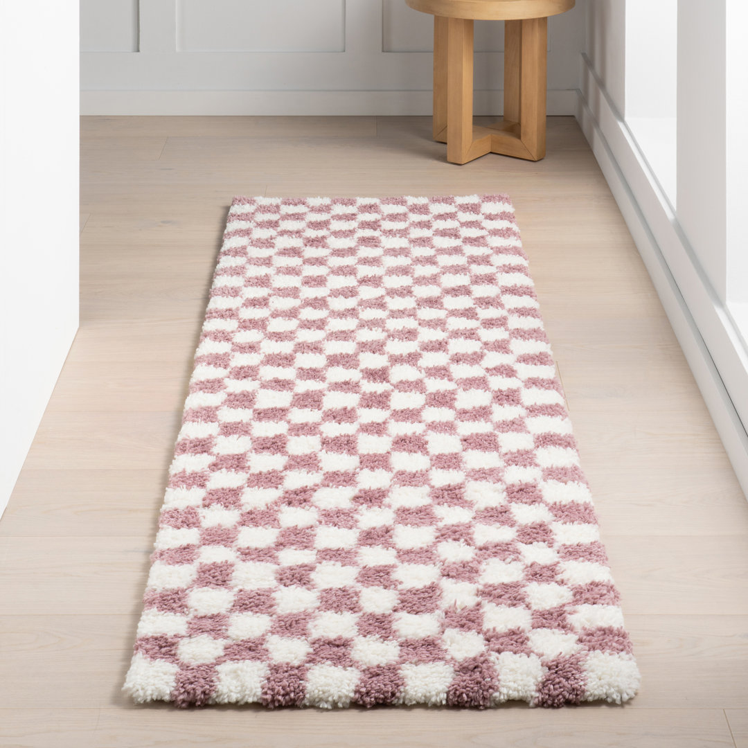 Adelaide Mid-Century Checkered Shag Area Rug Hokku Designs Rug 