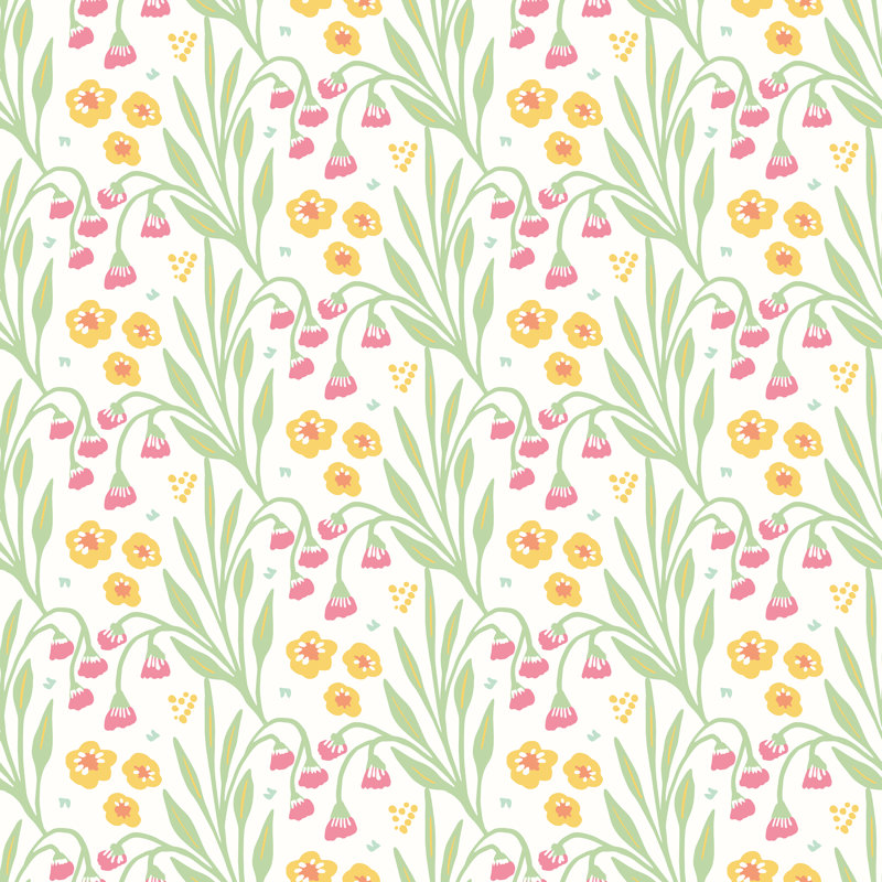 Meadow Stripe Spring Bloom Smooth Matt Wallpaper, Green/White