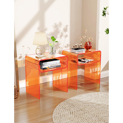 Acrylic Nightstand Side Table, Living Room Table or Bedroom Nightstand (Set of 2)