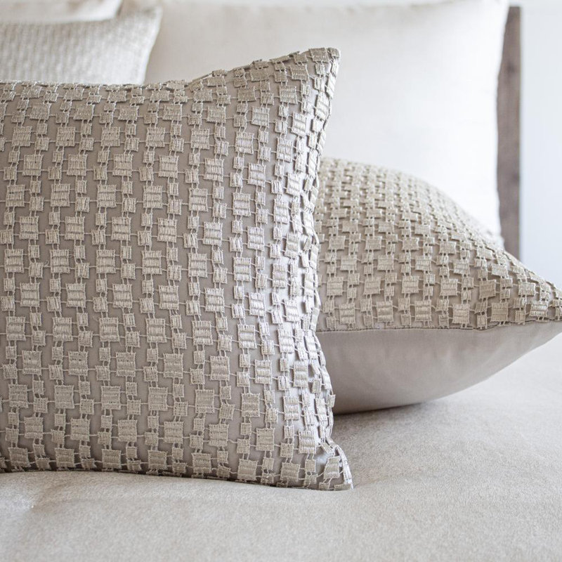 Metallic Mosaic Silk Pillow Cover & Insert, Platinum Ivory, Square 24"