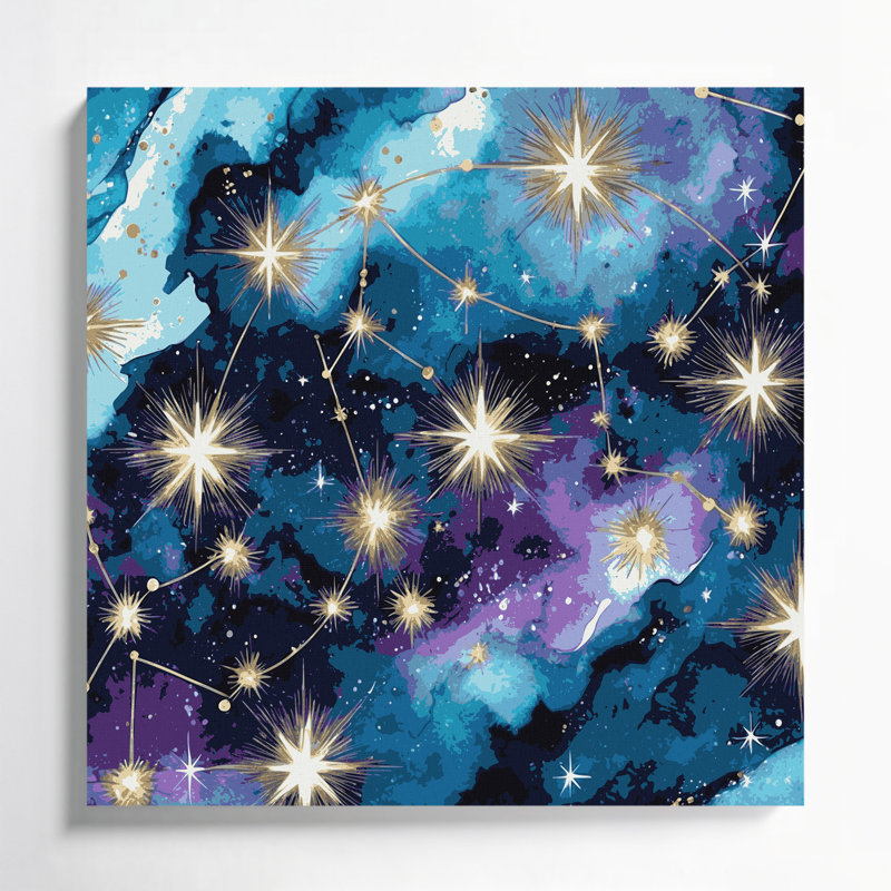 Space Zodiac constellations Blue Canvas Wall Art