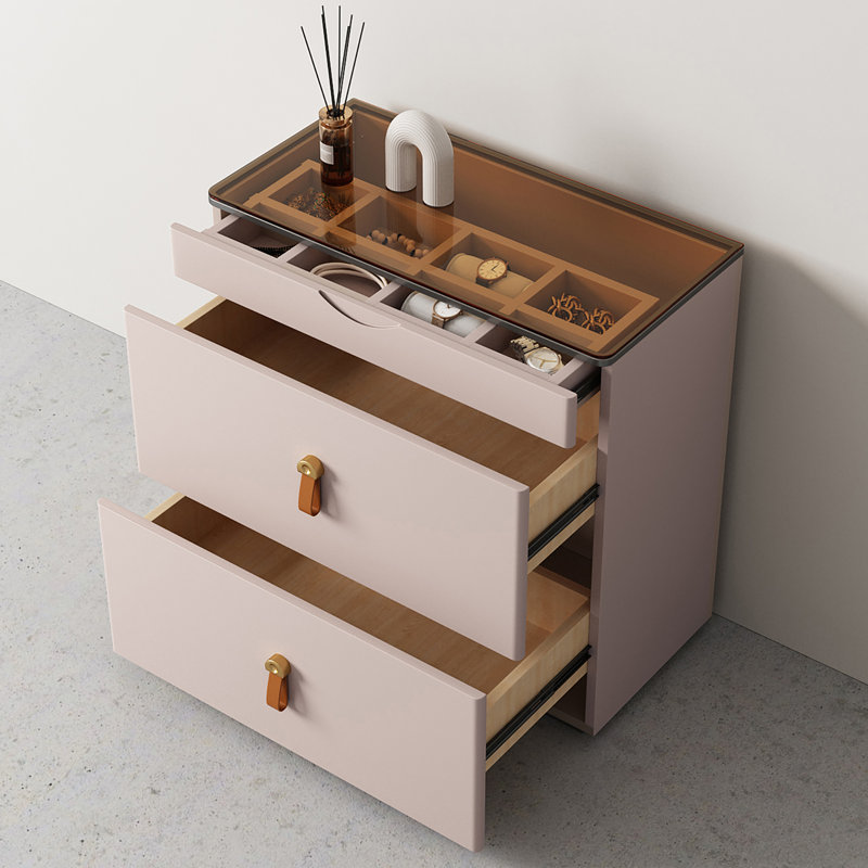 High-quality Modern Nightstand,Glass Top,No assembly required, Pale Pink