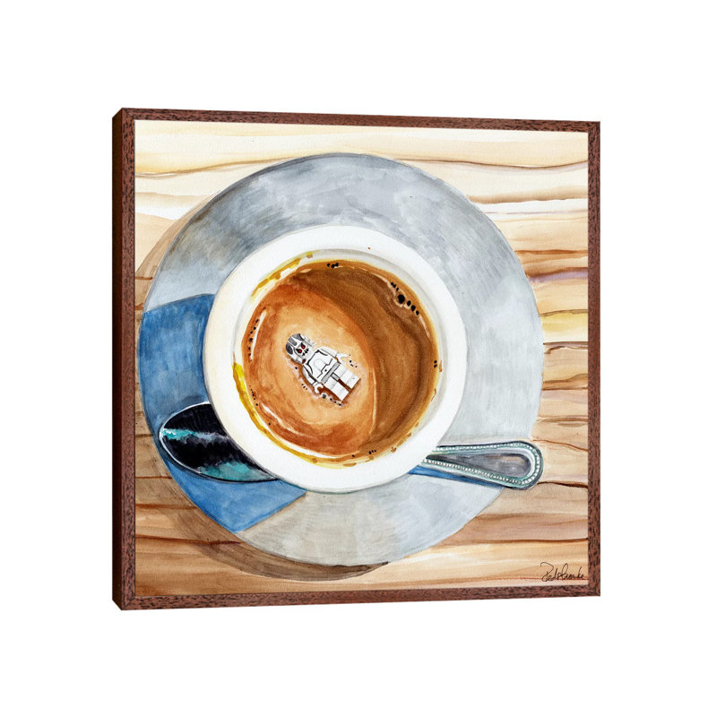 Happy Death By Coffee by Jennifer Redstreake - Painting on Canvas, Classic Brown Wood Framed, 93.98 cm H x 93.98 cm W